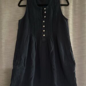 Navy Gauze Sleeveless Button-Down Dress